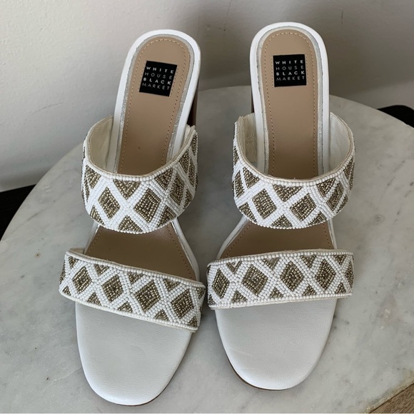 WHITE House Black Market, WHBM Jenna beaded two band Heels Size 8 - Picture 9 of 10